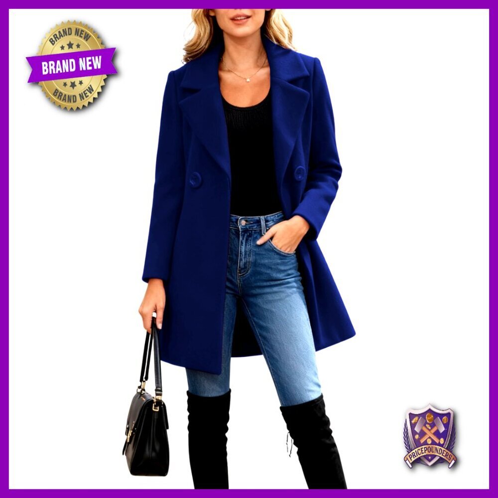 Wool Blend Pea Coat Long Sleeve Slim Fit Classic Elegant Winter Overcoat